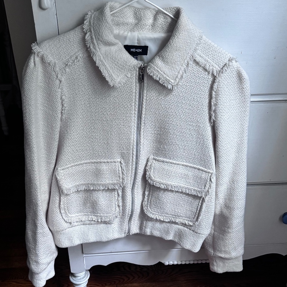 Me+Em Cream Tweed Bomber Jacket